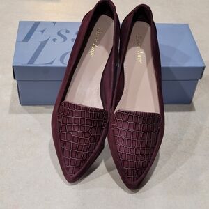 Essex Lane Burgundy Croc-Panel Pointed Toe Flats
